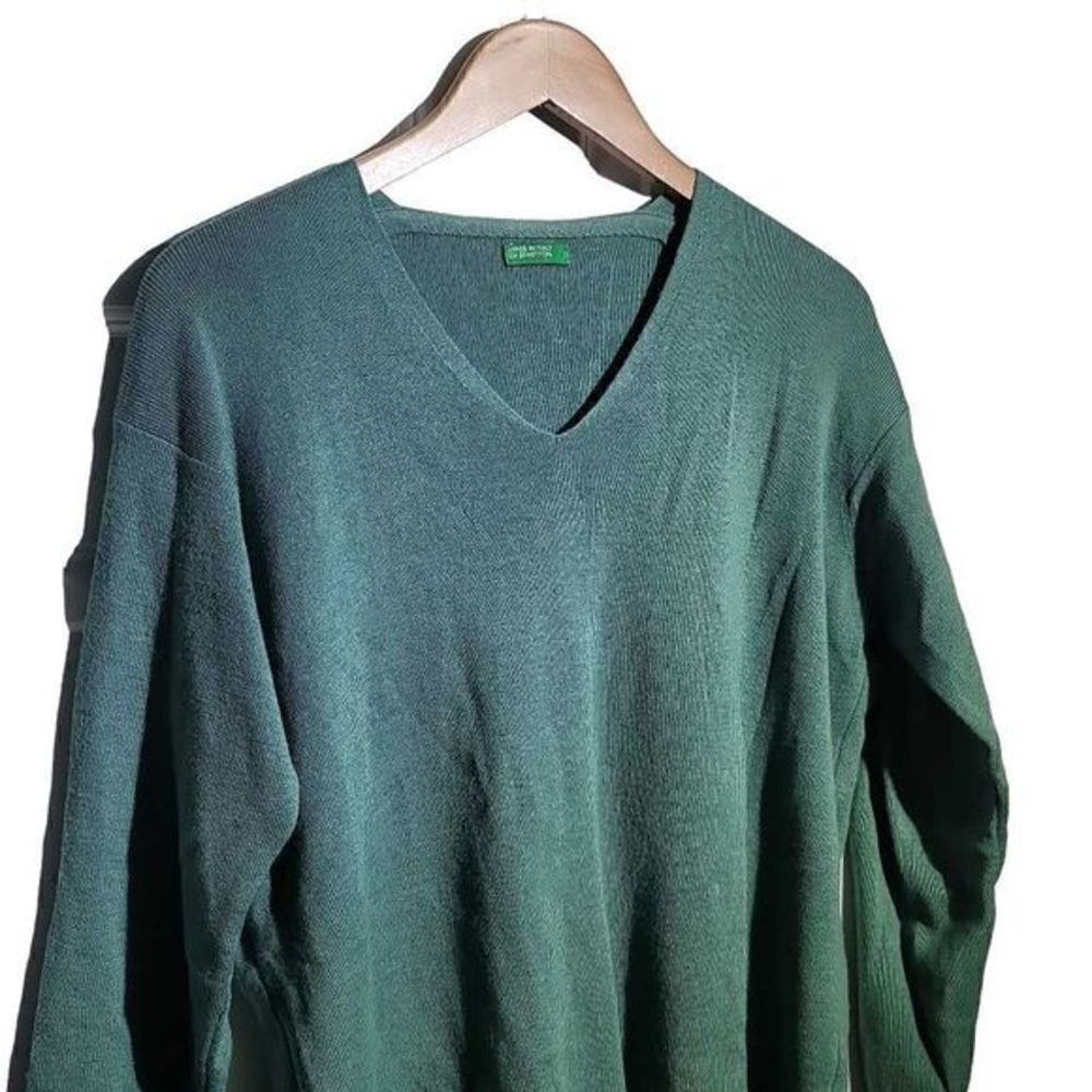 𝅺UNITED Colors of‎ Benetton Vintage Unisex Wool Blend Mint V-Neck Sweater